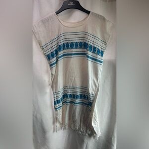 White and Blue 100% Cotton Mexican Dress